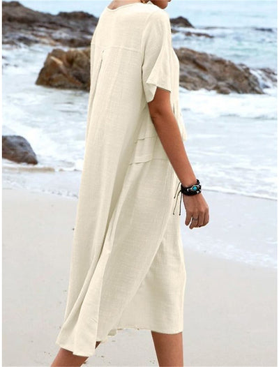 Chet | 💖Baumwoll-Leinenkleid mit Rundhalsausschnitt
