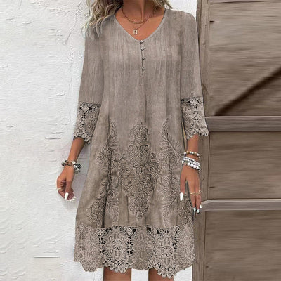 Kinzley | Elegantes Spitzenkleid mit halben Ärmeln und V-Ausschnitt für Damen