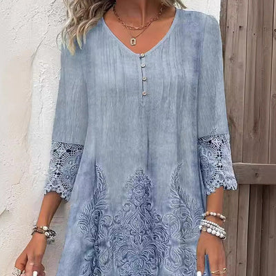 Kinzley | Elegantes Spitzenkleid mit halben Ärmeln und V-Ausschnitt für Damen