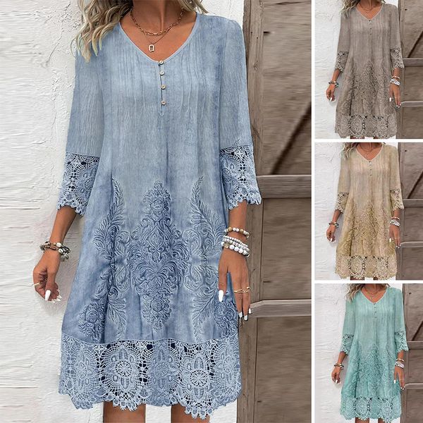 Kinzley | Elegantes Spitzenkleid mit halben Ärmeln und V-Ausschnitt für Damen