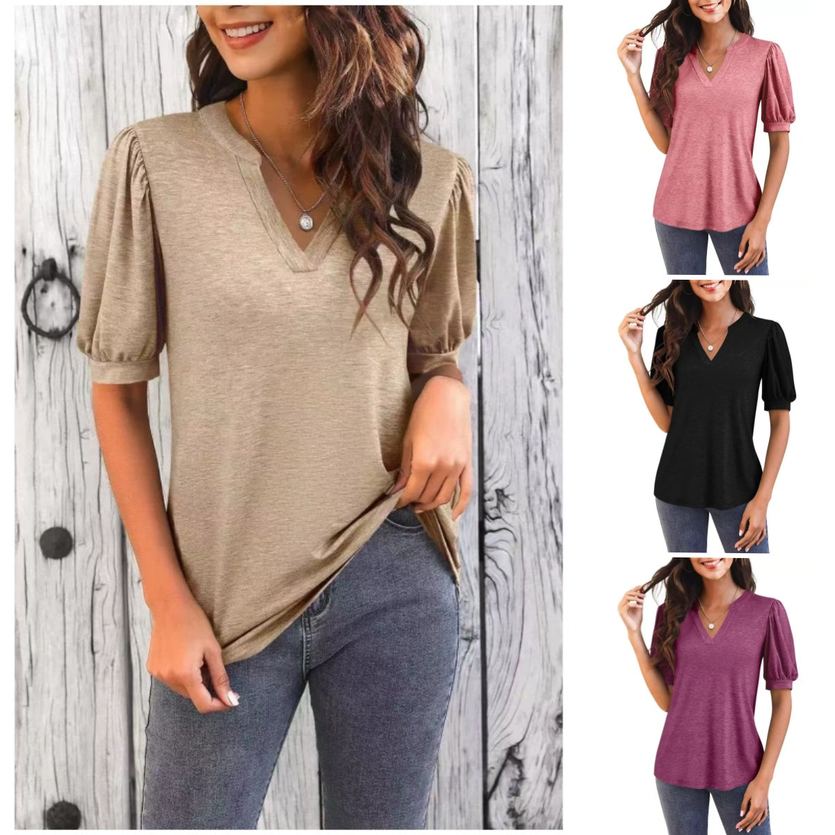 💥Sommer-Specials👚Damen V-Ausschnitt Lässiges Puff Kurzarm Top Elegantes T-Shirt
