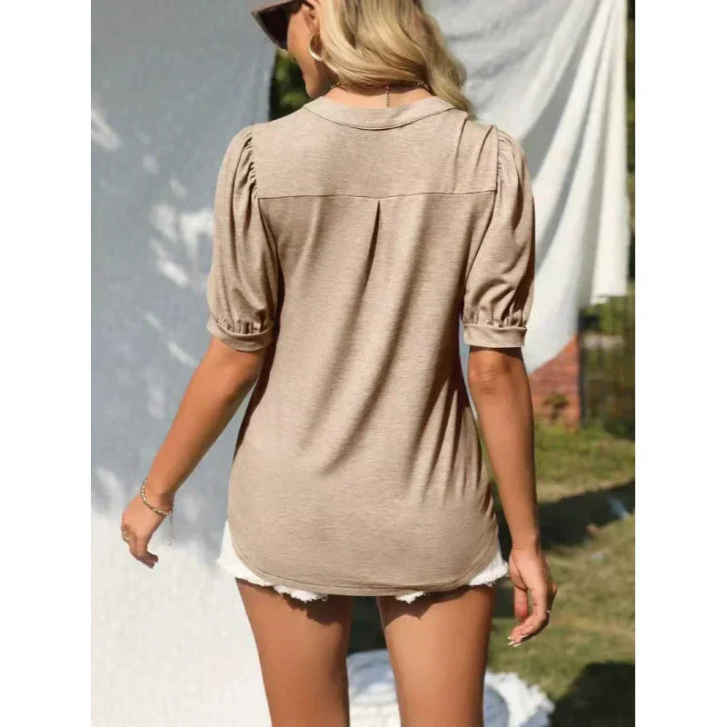 💥Sommer-Specials👚Damen V-Ausschnitt Lässiges Puff Kurzarm Top Elegantes T-Shirt