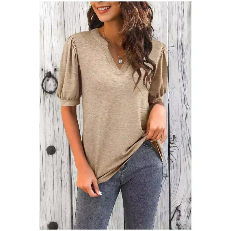 💥Sommer-Specials👚Damen V-Ausschnitt Lässiges Puff Kurzarm Top Elegantes T-Shirt