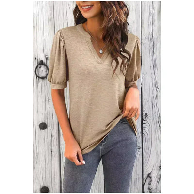 💥Sommer-Specials👚Damen V-Ausschnitt Lässiges Puff Kurzarm Top Elegantes T-Shirt