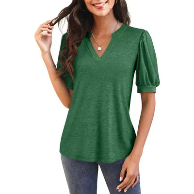 💥Sommer-Specials👚Damen V-Ausschnitt Lässiges Puff Kurzarm Top Elegantes T-Shirt