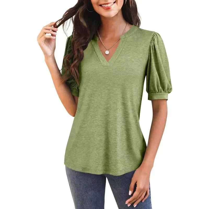 💥Sommer-Specials👚Damen V-Ausschnitt Lässiges Puff Kurzarm Top Elegantes T-Shirt
