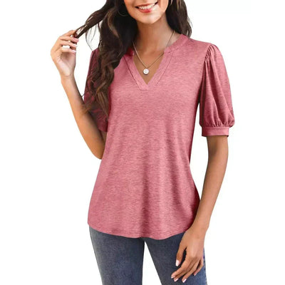 💥Sommer-Specials👚Damen V-Ausschnitt Lässiges Puff Kurzarm Top Elegantes T-Shirt