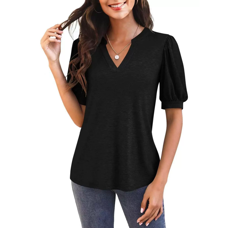 💥Sommer-Specials👚Damen V-Ausschnitt Lässiges Puff Kurzarm Top Elegantes T-Shirt