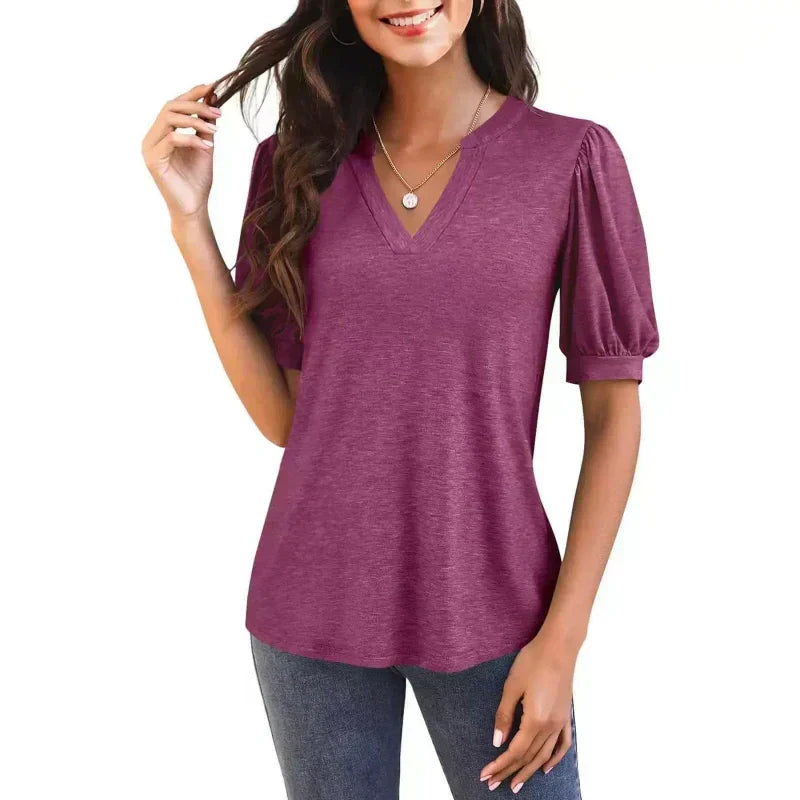 💥Sommer-Specials👚Damen V-Ausschnitt Lässiges Puff Kurzarm Top Elegantes T-Shirt
