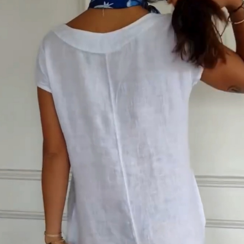 Isaac | Damen Leinenkleid mit Rundhalsausschnitt und kurzen Ärmeln