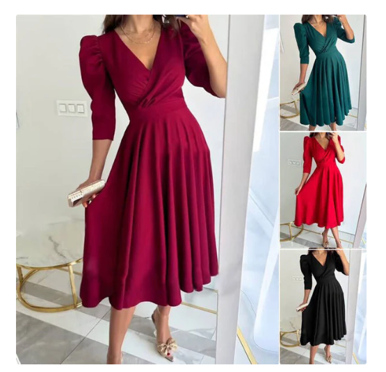 Marnie | Midikleid mit V-Ausschnitt und Taillenfalten für Damen