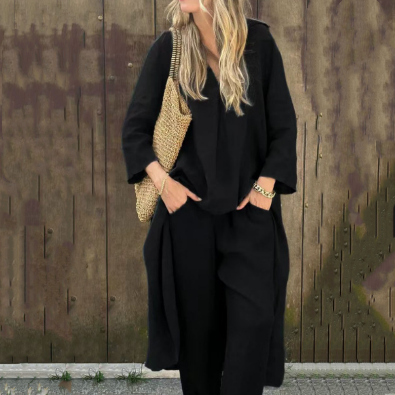 Karissa | 2-teiliges Set mit losen Taschen und V-Ausschnitt für Damen