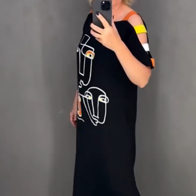 Erich | Modisches Damenkleid mit kurzem Ärmel und Druck