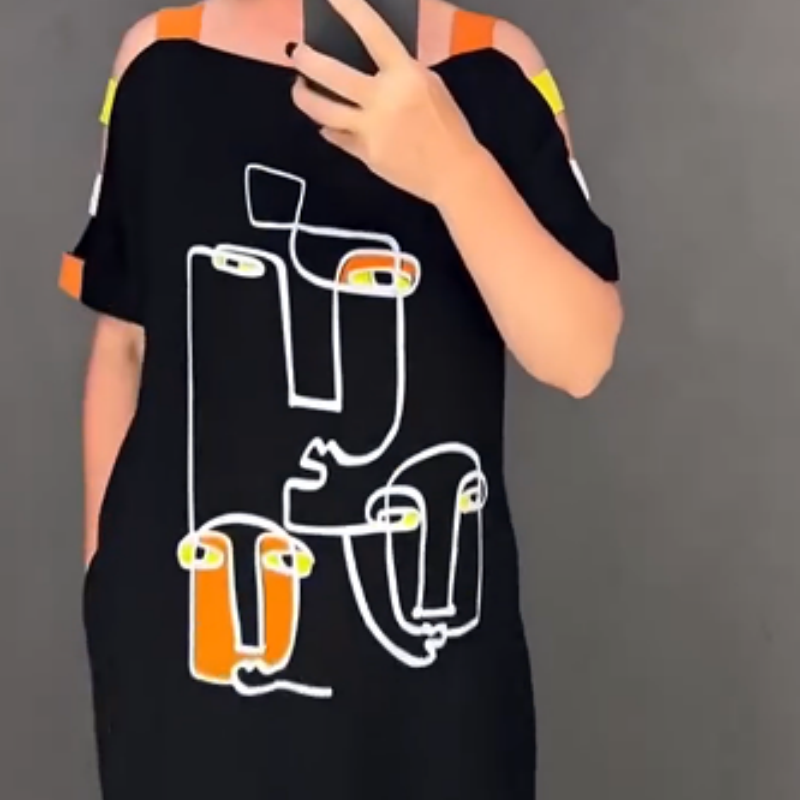 Erich | Modisches Damenkleid mit kurzem Ärmel und Druck