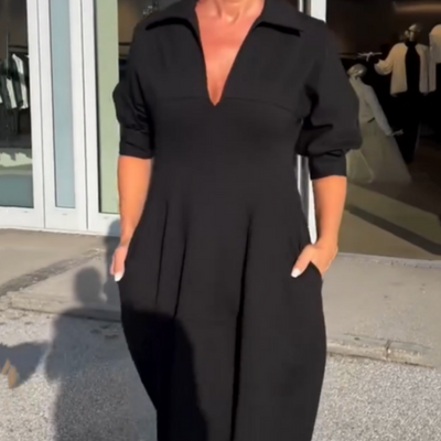 Susan | Damen Midikleid mit V-Ausschnitt und Taillenbund