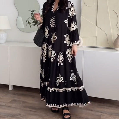 Elegantes Langes Boho-Kleid Für Damen Mit V-Ausschnitt, Atmungsaktiv Und Vielseitig Einsetzbar