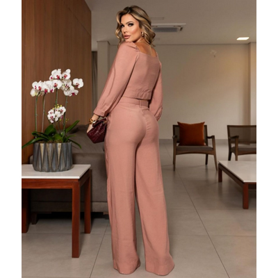Aislyn | Elegantes Rosa Top und Weiter Röhrenhose 2-teiliges Set