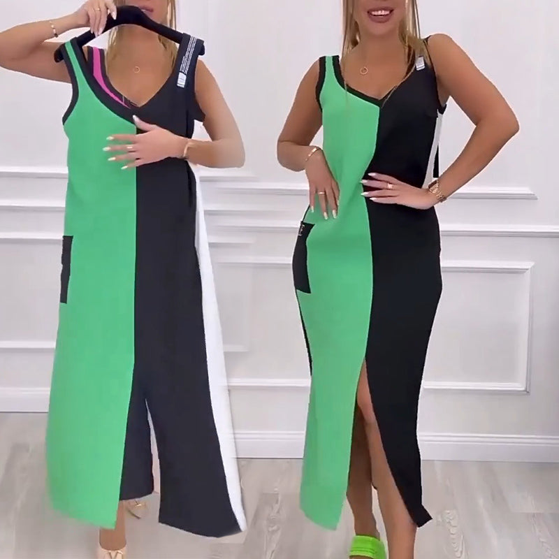 Clive | Farbiges ärmelloses Strickkleid mit Herzausschnitt