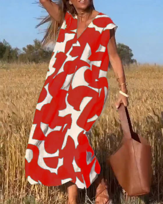 Philipha | V-Ausschnitt bedrucktes ärmelloses Kleid