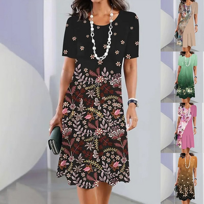 Robby | Damen elegantes Kleid mit Rundhalsausschnitt in Blumenprint