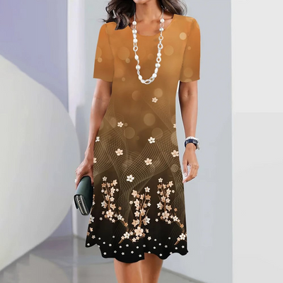 Robby | Damen elegantes Kleid mit Rundhalsausschnitt in Blumenprint
