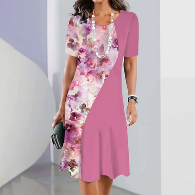 Robby | Damen elegantes Kleid mit Rundhalsausschnitt in Blumenprint