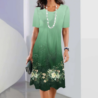 Santos | Damen elegantes Blumenprint-Kleid mit Rundhalsausschnitt