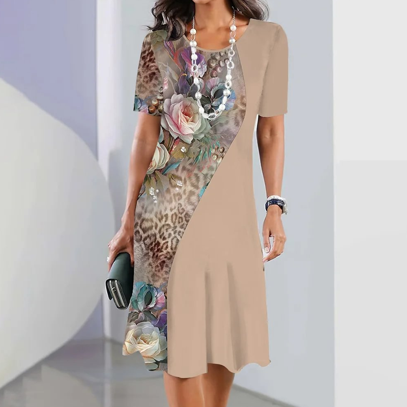 Robby | Damen elegantes Kleid mit Rundhalsausschnitt in Blumenprint