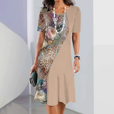 Robby | Damen elegantes Kleid mit Rundhalsausschnitt in Blumenprint