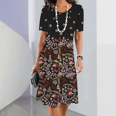 Robby | Damen elegantes Kleid mit Rundhalsausschnitt in Blumenprint