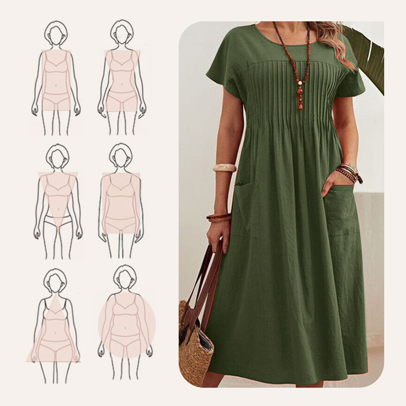 Silvia | Damenkleid mit kurzen Ärmeln und Taschen