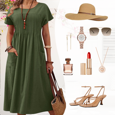 Silvia | Damenkleid mit kurzen Ärmeln und Taschen