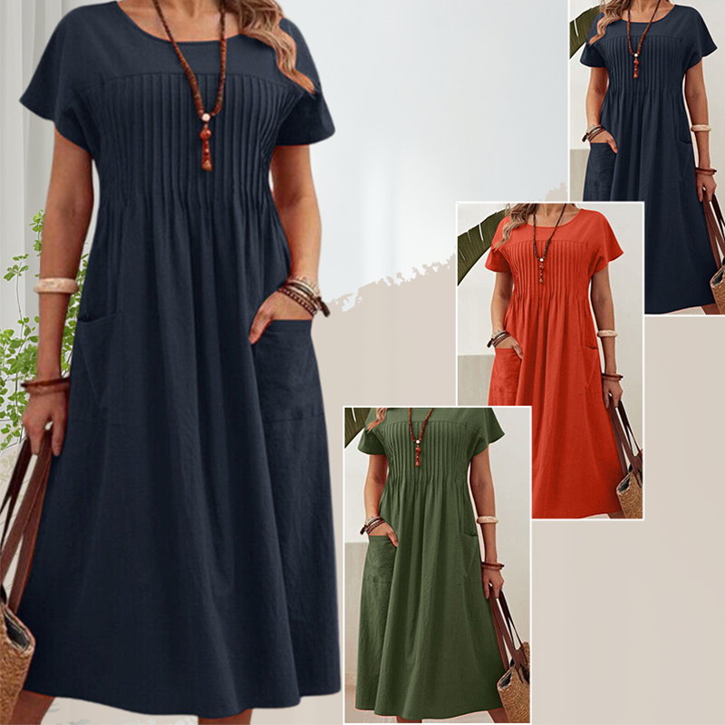 Silvia | Damenkleid mit kurzen Ärmeln und Taschen