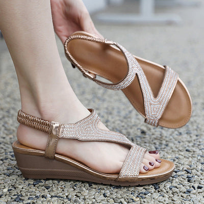 Yasmin | Damen-Sandalen mit Keilabsatz und Plateau aus Bergkristallen