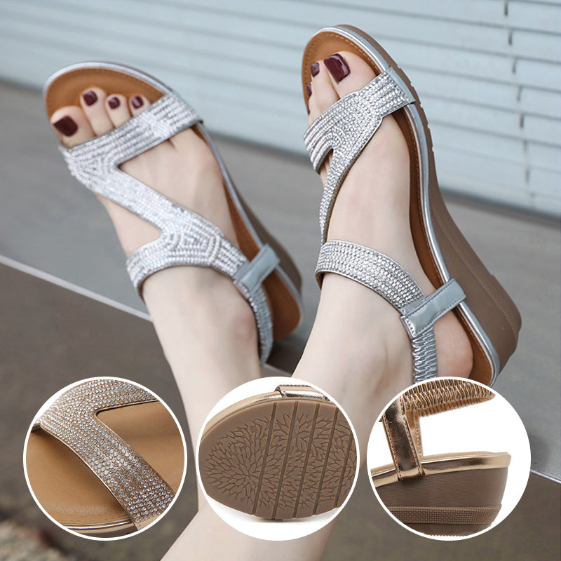 Yasmin | Damen-Sandalen mit Keilabsatz und Plateau aus Bergkristallen