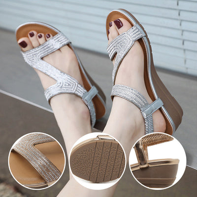 Yasmin | Damen-Sandalen mit Keilabsatz und Plateau aus Bergkristallen