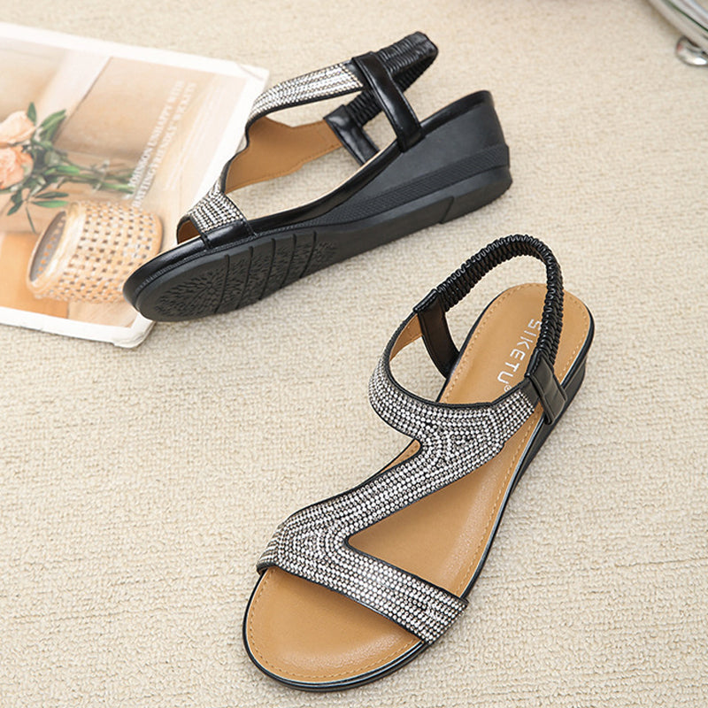 Yasmin | Damen-Sandalen mit Keilabsatz und Plateau aus Bergkristallen