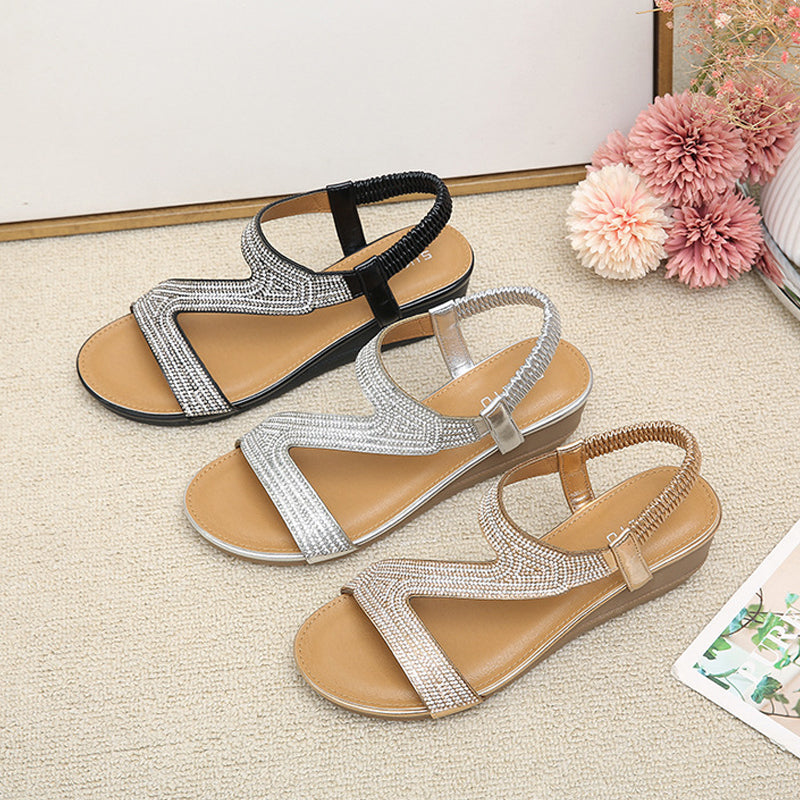 Yasmin | Damen-Sandalen mit Keilabsatz und Plateau aus Bergkristallen