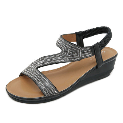 Yasmin | Damen-Sandalen mit Keilabsatz und Plateau aus Bergkristallen