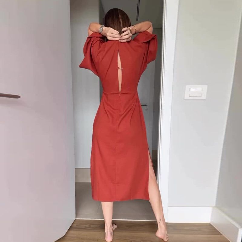 Connie | Elegantes Damenkleid mit Taillenschnürung und seitlichem Schlitz und V-Ausschnitt