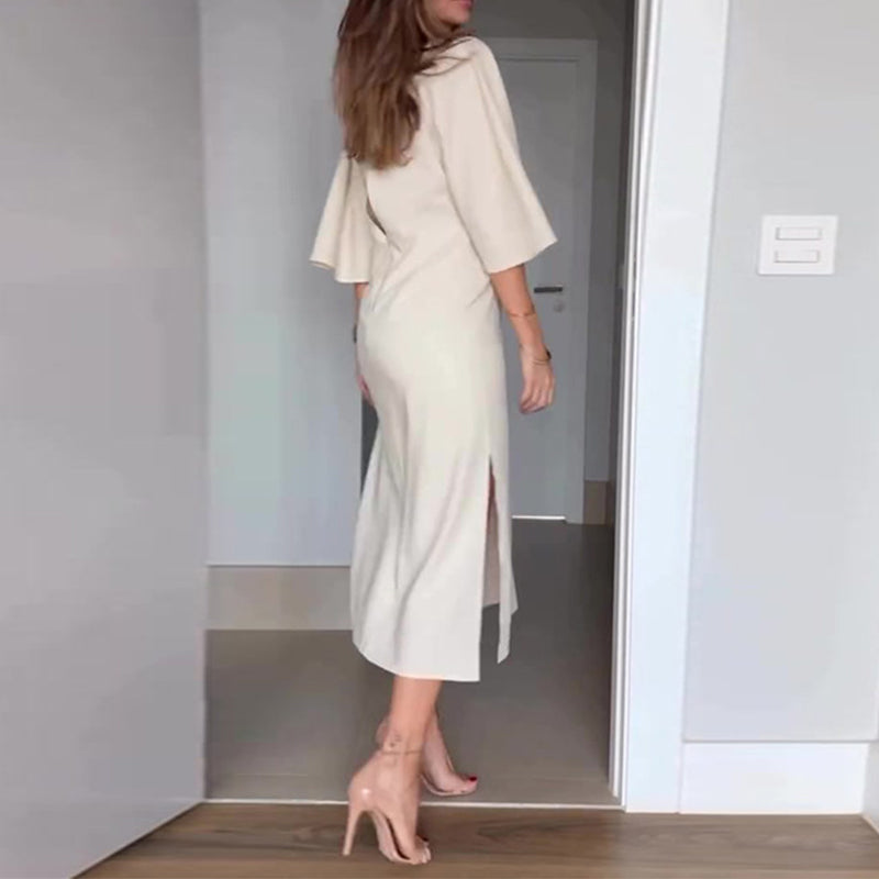 Connie | Elegantes Damenkleid mit Taillenschnürung und seitlichem Schlitz und V-Ausschnitt