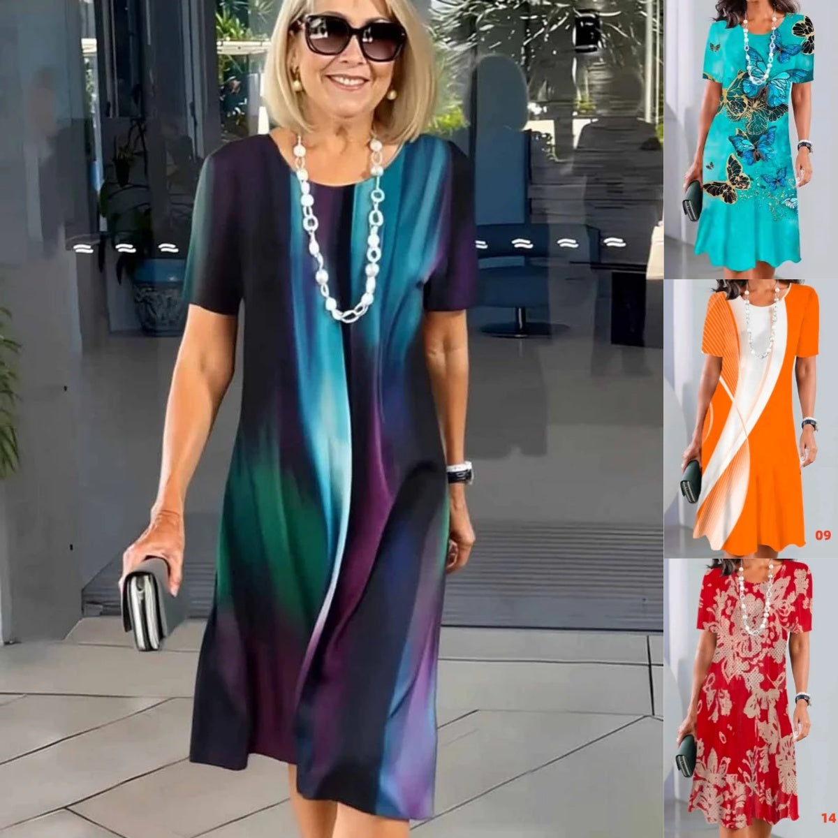 Terence | Damen plissiertes Kleid in bunten Blöcken