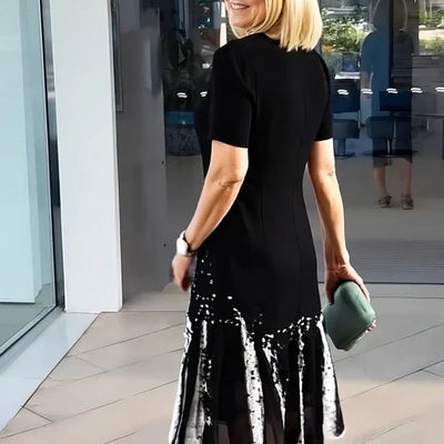 Terence | Damen plissiertes Kleid in bunten Blöcken