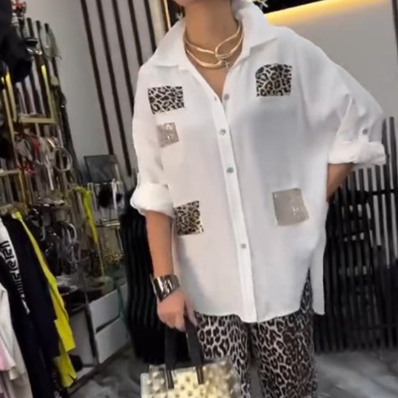 Nicole | Damen lässiges, modisches zweiteiliges Set mit Leopardenmuster