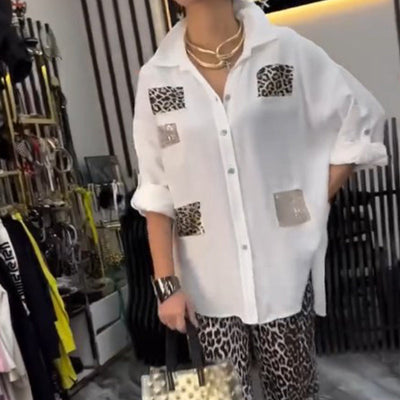 Nicole | Damen lässiges, modisches zweiteiliges Set mit Leopardenmuster