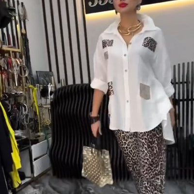 Nicole | Damen lässiges, modisches zweiteiliges Set mit Leopardenmuster