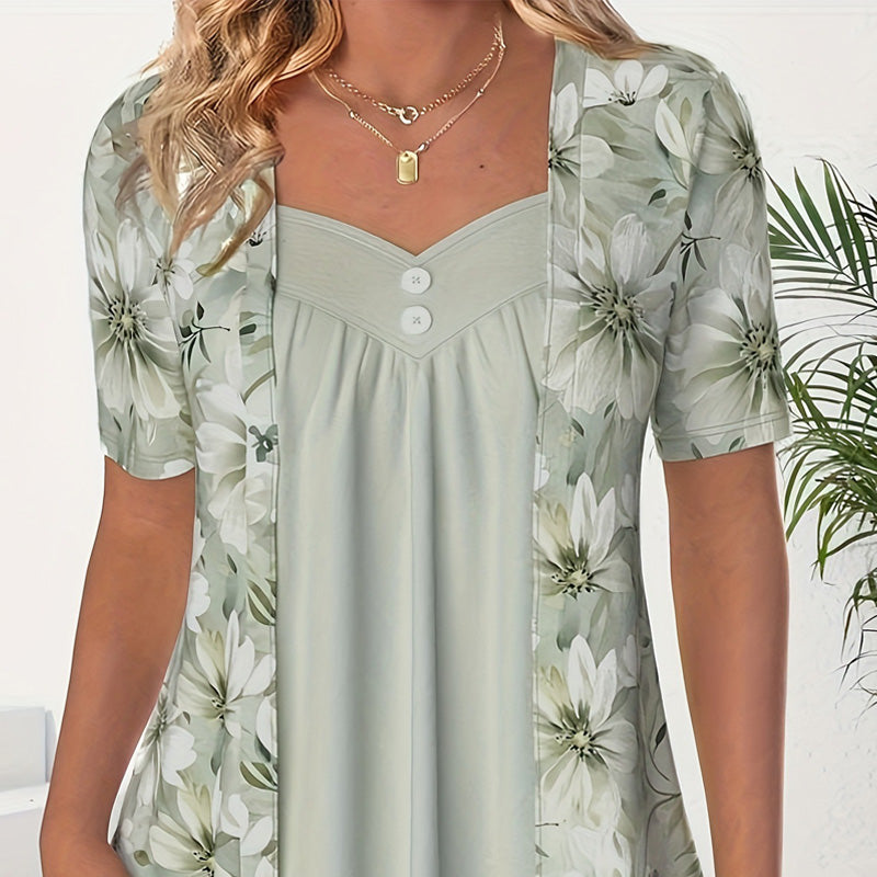 Jackie | Damen Patchwork-Top mit unregelmäßigen Blumen