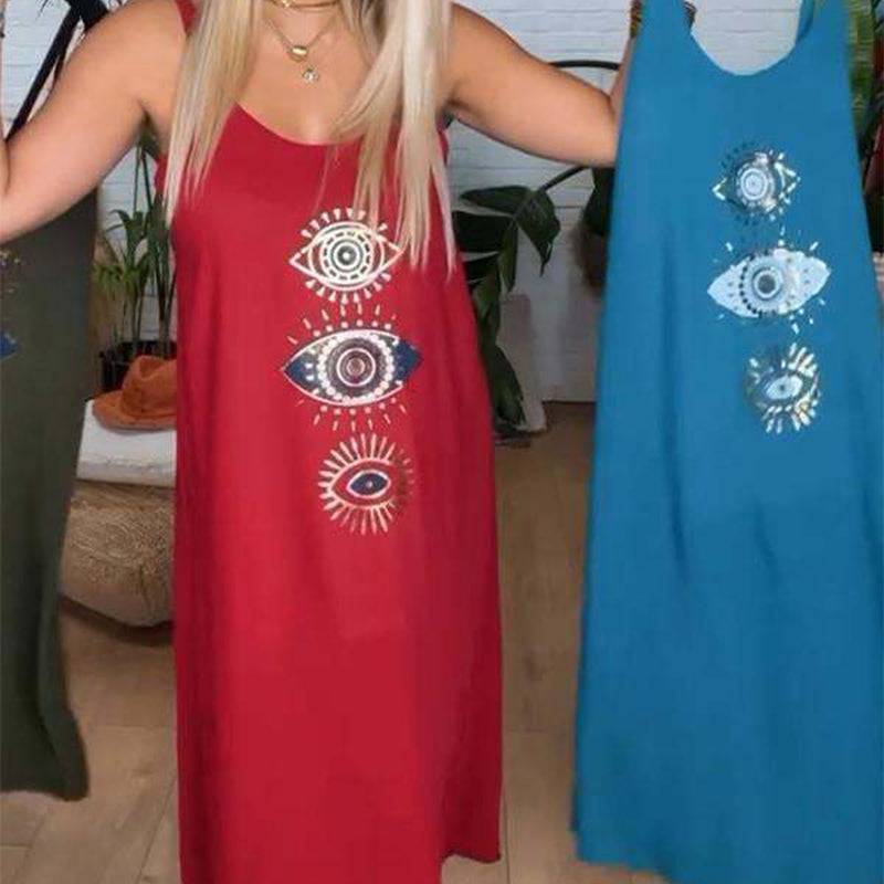 Kyla | Damen langes bedrucktes ärmelloses Kleid