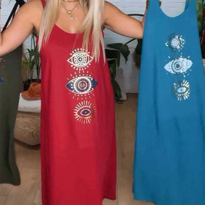 Kyla | Damen langes bedrucktes ärmelloses Kleid