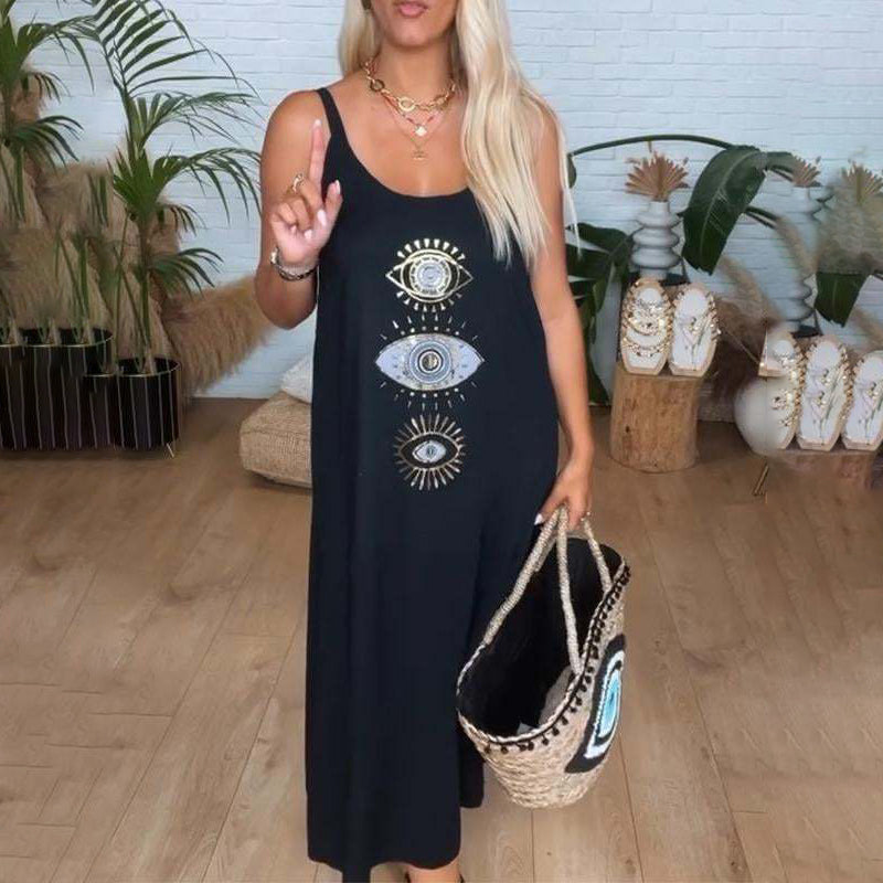 Kyla | Damen langes bedrucktes ärmelloses Kleid